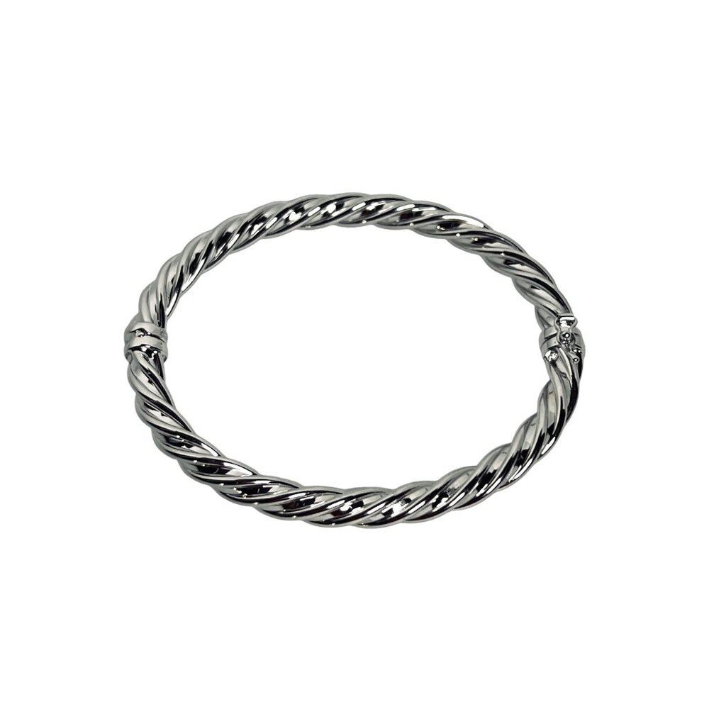 Bronze Milor Italy Twisted Silver Tone Hinged Bracelet With Safety Clasp (6228)